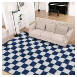 Super Soft Rug for Bedroom, 5x7 ft Blue and White Area Rug Classic Checkered Shaggy Anti-Skid High Pile Soft Fluffy Rug Fuzzy Carpet for Living Room Bedroom Kids Room Nursery, Dorm