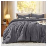 Bedsure Oversized King Comforter Set, Dark Grey Soft Prewashed Bedding for All Seasons, 3 Pieces GentleSoft Bed Set, 1 Lightweight Comforter (120"x98") and 2 Pillowcases (20"x36")