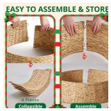 Christmas Tree Collar, Tree Skirt, Woven Hyacinth Rattan 4-Panel Tree Collar w/Cord Access Hole & Easy Lock Design