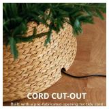 Christmas Tree Collar, Tree Skirt, Woven Hyacinth Rattan 4-Panel Tree Collar w/Cord Access Hole & Easy Lock Design