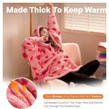 Giggling Getup Wearable Blanket Hoodie for Adults Gifts for Teen Girls Sister Women Sherpa Fleece Printed Hooded Blanket Sweatshirt Warm Cozy with Pocket & Sleeves Strawberry