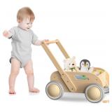 Wooden Baby Walker, Push and Pull Learning Walking Toys for Babies Infants to Toddler, Walker with Wheels for Boys Girls, Gift for Birthday Christmas, Natural