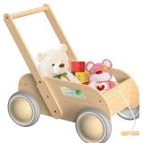 Wooden Baby Walker, Push and Pull Learning Walking Toys for Babies Infants to Toddler, Walker with Wheels for Boys Girls, Gift for Birthday Christmas, Natural