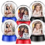 Suzile 6 Pcs Christmas Photo Snow Globe 4.3 Inch Christmas Clear Plastic Water Globe Double Sided Picture Display Snow Globes Photo Frame for Home Xmas Holiday DIY Crafts Gift (Black,Red,Blue)