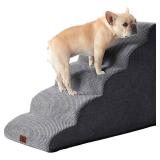 EHEYCIGA Curved Dog Stairs Ramp for High Beds 22.6" H, 5-Step Dog Steps for Small Dogs and Cats, Pet Stairs for High Bed Climbing, Non-Slip Balanced Pet Step Indoor, Grey