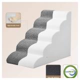 EHEYCIGA Curved Dog Stairs Ramp for High Beds 22.6" H, 5-Step Dog Steps for Small Dogs and Cats, Pet Stairs for High Bed Climbing, Non-Slip Balanced Pet Step Indoor, Grey