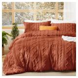 Bedsure Tufted Boho Comforter Set California King - Terracotta Boho Bed Set, GentleSoft 3 Pieces Farmhouse Shabby Chic Embroidery Bedding, Gifts for Woman, Soft Jacquard Comforter for All Seasons