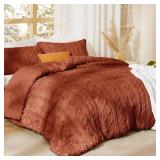 Bedsure Tufted Boho Comforter Set California King - Terracotta Boho Bed Set, GentleSoft 3 Pieces Farmhouse Shabby Chic Embroidery Bedding, Gifts for Woman, Soft Jacquard Comforter for All Seasons