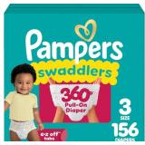 Pampers Diapers - Swaddlers 360 - Size 3, 156 Count, up to 100% Leakproof Comfy Dry Fit, Designed for Easy Changes, Pull On Baby Diaper (Packaging May Vary)