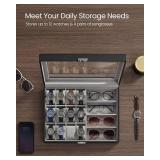 SONGMICS 16-Slot Watch Box, Lockable Storage Case With Glass Lid, Valentine