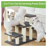 Pawque Dog Stairs & Cat Scratching Post Pet Steps for High Beds Couch, High-Strength Boards Holds up to 150 lbs for Indoor Small Cats Kittens Dogs Climbing Playing, 3 Combination Options, 3 Steps-Grey