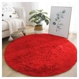 Soft Fluffy Round Area Rug, Cozy Plush Shaggy Circle Carpet for Living Room Bedroom Home D cor Red 5.9 Feet