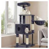 Heybly Cat Tree, 49.2 Inches Cat Tower for Indoor Cats, Spacious Cat House Condo with Hidden Space Sturdy Steel Tube Soft Plush Top Perch Cozy Hammock and Sisal Scratching Posts, Smoky Gray HCT200SG