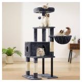 Heybly Cat Tree, 49.2 Inches Cat Tower for Indoor Cats, Spacious Cat House Condo with Hidden Space Sturdy Steel Tube Soft Plush Top Perch Cozy Hammock and Sisal Scratching Posts, Smoky Gray HCT200SG