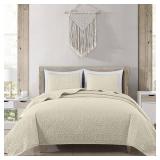 Chezmoi Collection Austin 3-Piece Oversized Bedspread Coverlet Set (Queen, Ivory)