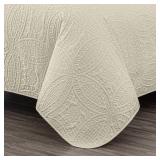 Chezmoi Collection Austin 3-Piece Oversized Bedspread Coverlet Set (Queen, Ivory)