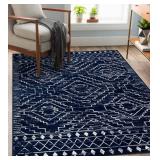 Wonnitar Moroccan Washable Area Rug 4x6, Blue Rugs for Living Room, Non-Slip Boho Bedroom Throw Mat, Non-Shedding Large Geometric Low Pile Floor Carpet for Home Office Mudroom Kitchen (Blue,4