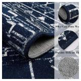 Wonnitar Moroccan Washable Area Rug 4x6, Blue Rugs for Living Room, Non-Slip Boho Bedroom Throw Mat, Non-Shedding Large Geometric Low Pile Floor Carpet for Home Office Mudroom Kitchen (Blue,4