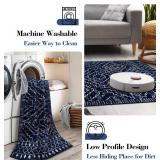 Wonnitar Moroccan Washable Area Rug 4x6, Blue Rugs for Living Room, Non-Slip Boho Bedroom Throw Mat, Non-Shedding Large Geometric Low Pile Floor Carpet for Home Office Mudroom Kitchen (Blue,4