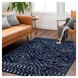Wonnitar Moroccan Washable Area Rug 4x6, Blue Rugs for Living Room, Non-Slip Boho Bedroom Throw Mat, Non-Shedding Large Geometric Low Pile Floor Carpet for Home Office Mudroom Kitchen (Blue,4