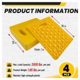 ROBLOCK Large RV Jack Stabilizer Pads,Sinking Resistant Stackable Camper Stabilizer Pads with Easy-Grip Handle and Handy Strap, Easy Storage & Organization, Yellow 4 Pack 14" x 12"