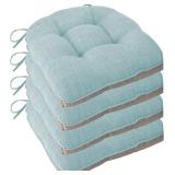 Non Slip Chair Cushions for Dining Chairs Set of 4 Kitchen Chair Cushions 18"x18"x3" Turfted Chair Pads Comfortable and Soft Seat Cushion with Ties, Aqua Blue