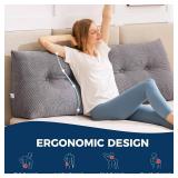 Headboard Pillow Queen, Triangle Pillows for Headboard, Head Board Backrest Wedge Pillow for Reading Sitting Working, Daybed Pillows with Removable Cover for Bed Dorm Sofa, Dark Grey