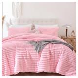 Smoofy Fluffy King Size Comforter Set 3 Pieces - Pink Fleece Fluffy Comforter Set, Luxury Fuzzy King Bedding Set, Soft King Bed Set All Season, Heavy Faux Fur Comforter with 2 Pillow Cases