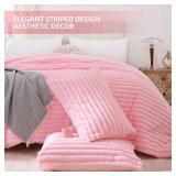 Smoofy Fluffy King Size Comforter Set 3 Pieces - Pink Fleece Fluffy Comforter Set, Luxury Fuzzy King Bedding Set, Soft King Bed Set All Season, Heavy Faux Fur Comforter with 2 Pillow Cases