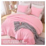 Smoofy Fluffy King Size Comforter Set 3 Pieces - Pink Fleece Fluffy Comforter Set, Luxury Fuzzy King Bedding Set, Soft King Bed Set All Season, Heavy Faux Fur Comforter with 2 Pillow Cases