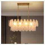 Retails for $380! Gold Crystal Chandelier Rectangular Pendant Lighting 8-Light Crystal Chandeliers for Kitchen Island Cloud Glass 2-Tier Light Fixture for Dining Room, Living Room, Kitchen