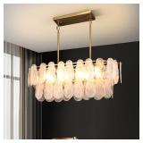 Retails for $380! Gold Crystal Chandelier Rectangular Pendant Lighting 8-Light Crystal Chandeliers for Kitchen Island Cloud Glass 2-Tier Light Fixture for Dining Room, Living Room, Kitchen