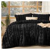 Bedsure Tufted Boho Comforter Set Queen Size - Black Boho Bed Set, GentleSoft 3 Pieces Farmhouse Shabby Chic Embroidery Bedding, Gifts for Woman, Soft Jacquard Queen Comforter for All Seasons