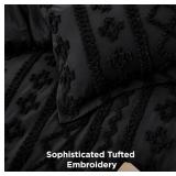 Bedsure Tufted Boho Comforter Set Queen Size - Black Boho Bed Set, GentleSoft 3 Pieces Farmhouse Shabby Chic Embroidery Bedding, Gifts for Woman, Soft Jacquard Queen Comforter for All Seasons