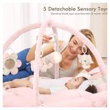 ANGELBLISS 5 in 1 Baby Play Gym Mat, Reversible Tummy Time Mat with 5 Sensory Toys for Stage-Based Developmental, Thick & Large Baby Activity Center from Newborn to Toddler (Pink)