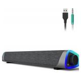 SOULION R30 Computer Speakers, USB Powered PC Speaker, Colorful LED Lights with Switch Button, 3.5mm Aux Surround Soundbar for Desktop Laptop Monitor Office Work Music Gray