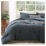 WRENSONGE King Size Comforter Set - 3 Pieces Blue Grey Comforter Prewashed Soft Lightweight for All Seasons,Fluffy Down Alternative Comforter King Size with 2 Pillow Shams
