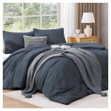WRENSONGE King Size Comforter Set - 3 Pieces Blue Grey Comforter Prewashed Soft Lightweight for All Seasons,Fluffy Down Alternative Comforter King Size with 2 Pillow Shams