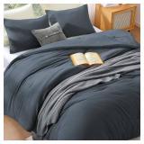 WRENSONGE King Size Comforter Set - 3 Pieces Blue Grey Comforter Prewashed Soft Lightweight for All Seasons,Fluffy Down Alternative Comforter King Size with 2 Pillow Shams