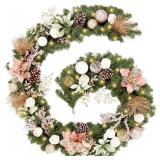 WBHome Pre-lit 9 Feet/108 Inch Christmas Garland, Rose Gold Lighted Garland with 50 LED Lights for Indoor Outdoor Xmas Decor Holiday Decorations, Battery Operated (Batteries NOT Included)