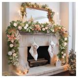 WBHome Pre-lit 9 Feet/108 Inch Christmas Garland, Rose Gold Lighted Garland with 50 LED Lights for Indoor Outdoor Xmas Decor Holiday Decorations, Battery Operated (Batteries NOT Included)