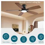 Ceiling Fans with Lights, 52 Inch Low Profile Ceiling Fan with Light and Remote Control, Flush Mount, DC Reversible Motor, Noiseless, Brown 6 Speeds Ceiling Fan for Bedroom