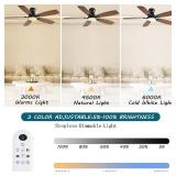Ceiling Fans with Lights, 52 Inch Low Profile Ceiling Fan with Light and Remote Control, Flush Mount, DC Reversible Motor, Noiseless, Brown 6 Speeds Ceiling Fan for Bedroom