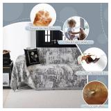 MYSKY HOME Sectional Couch Cover Deep Grey Abstract Geometric Sofa Covers for Sectional Sofa L Shape Chenille Couch Protector for Dogs Pets Couch Throw Cover Washable Durable for Home Decor, 71" X118"