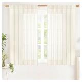 YoungsTex Ivory Linen Curtains 40 Inch Length, Rustic Short Semi Sheer Drapes Light Filtering with Rod Pocket Back Tab for Bathroom Living Room Window, 2 Panels, 42 X 40 Inch