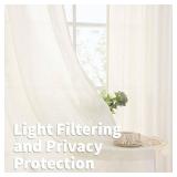 YoungsTex Ivory Linen Curtains 40 Inch Length, Rustic Short Semi Sheer Drapes Light Filtering with Rod Pocket Back Tab for Bathroom Living Room Window, 2 Panels, 42 X 40 Inch
