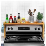 IIIOIIIA Bamboo Over The Stove Spice Shelf for Kitchen Storage, 31.5" Kitchen Spice Rack Organizer Stove Top Shelf with 6 Hooks, 11.4" Height Extra Storage Countertop, Easy to Assemble