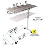 Retails for $173! Recliner Table, Over The Bed Table with Wheels, Adjustable Width & Height, with Split-Tilt Design & 4 Caster Wheels with Brakes (White Base & Wood Grain Tabletop)