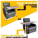 Retails for $173! Recliner Table, Over The Bed Table with Wheels, Adjustable Width & Height, with Split-Tilt Design & 4 Caster Wheels with Brakes (White Base & Wood Grain Tabletop)