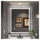 28x36 Inch Led Mirror for Bathroom with Front Light and Backlit, Bathroom Mirror with Led Lights, Vanity Mirror with Lights for Wall, Anti-Fog, Dimmable, Memory Function, Tempered Glass